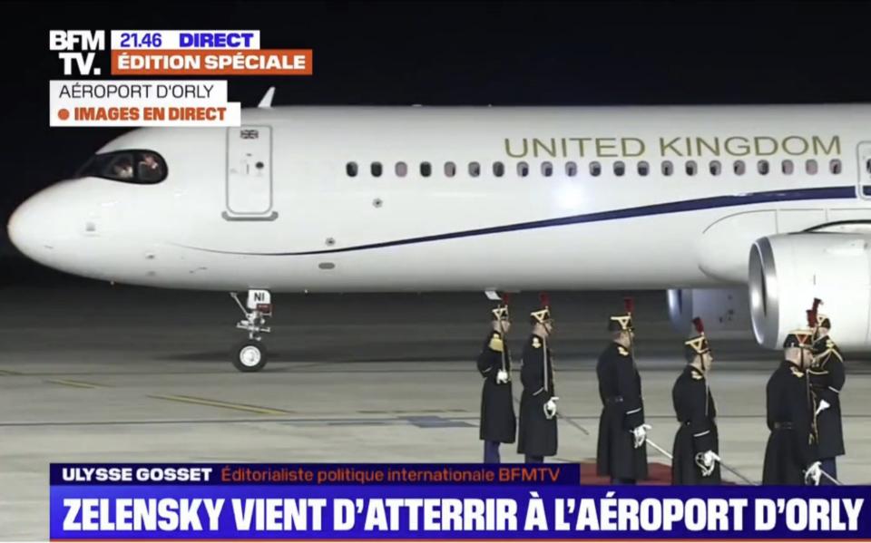 Mr Zelensky arrived on a plane with 'United Kingdom' on the side 