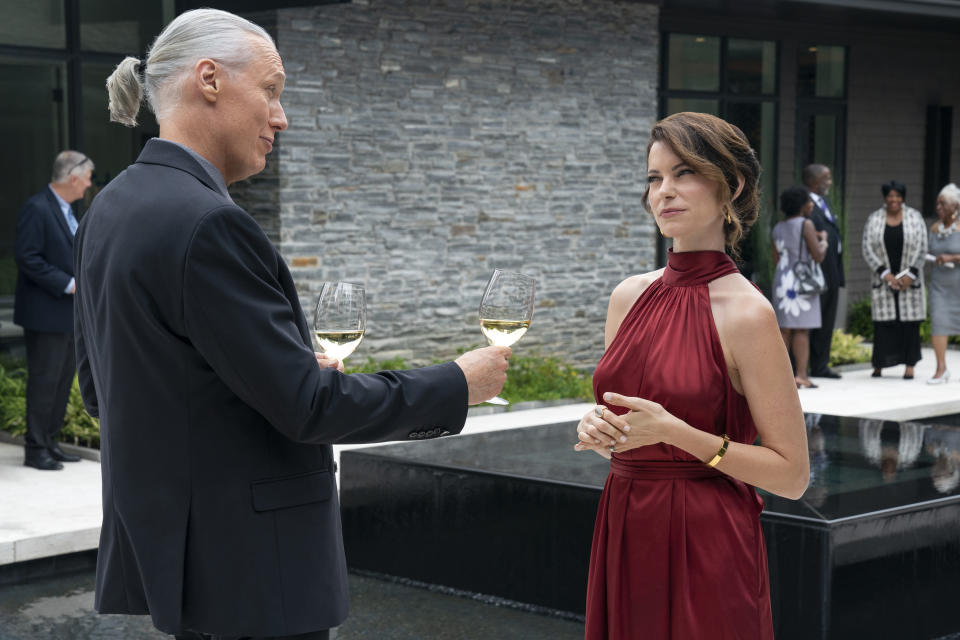 Cobra Kai. (L to R) Thomas Ian Griffith as Terry Silver, Courtney Henggeler as Amanda Larusso in Cobra Kai. Cr. Curtis Bonds Baker/Netflix © 2022