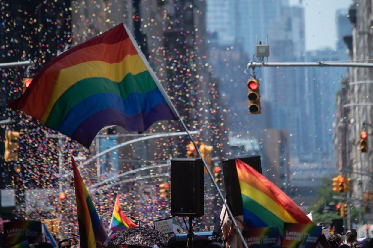 Mayor Eric Adams marches in New York City's pride Parade celebrating the LGBTQIA+ community on Sunday, June 26, 2022.