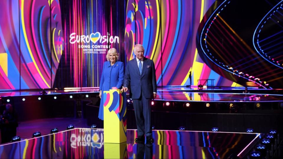 King Charles and Queen Camilla turn on the Eurovision Song Contest stage lights (Phil Noble – WPA Pool/Getty Images)
