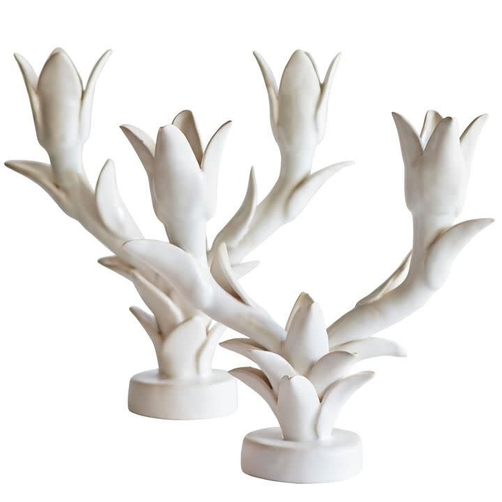 <p><strong>Casa Branca</strong></p><p>casabranca.com</p><p><strong>$415.00</strong></p><p><a href="https://casabranca.com/collections/objet/products/tulip-candelabra" rel="nofollow noopener" target="_blank" data-ylk="slk:Shop It;elm:context_link;itc:0;sec:content-canvas" class="link ">Shop It</a></p><p>These stunning candelabras from designer Alessandra Branca's new homeware line are handmade in the heart of Paris by Jean Roger, a famed French ceramicist. They are timelessly modern and are sure to bring a hint of European charm to the dinner table. </p>