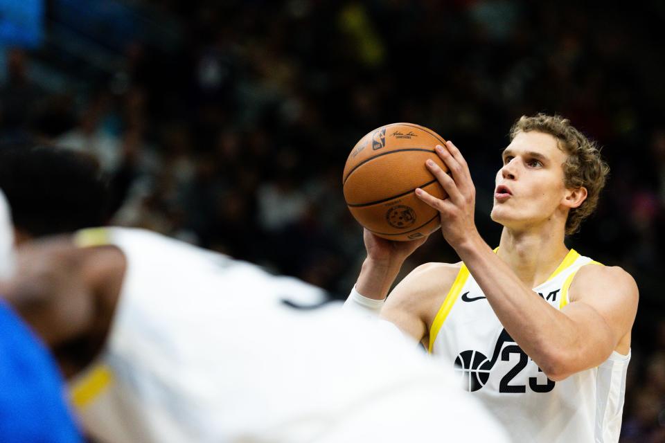 Utah Jazz forward Lauri Markkanen (23) shoots a free throw during an NBA basketball game between the Utah Jazz and Orlando Magic at the Delta Center in Salt Lake City on Thursday, Nov. 2, 2023. | Megan Nielsen, Deseret News