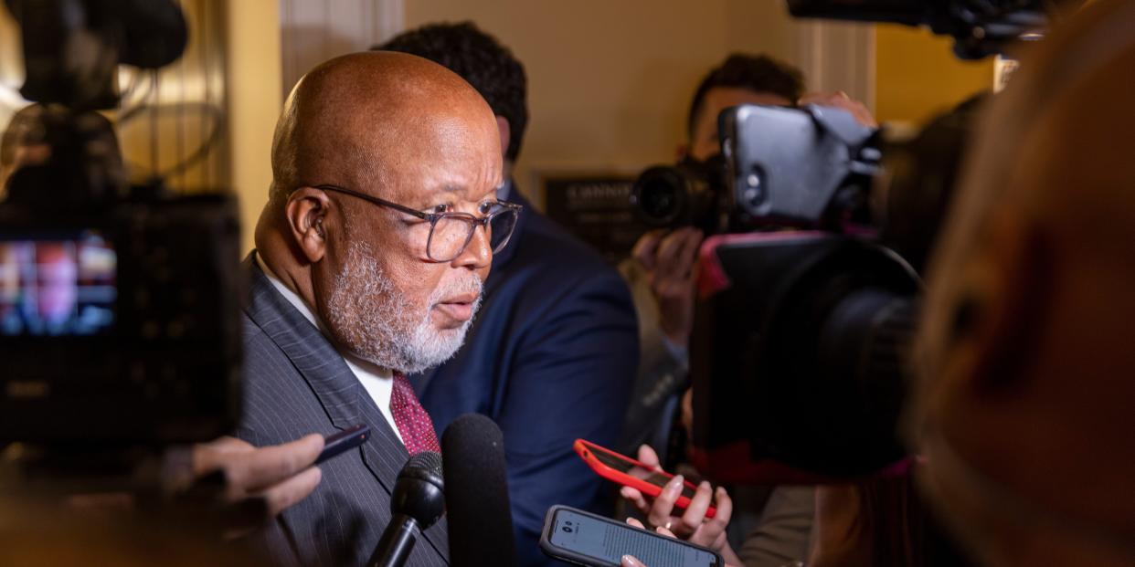 Rep. Bennie Thompson, the Mississippi Democrat, is interviewed by reporters after a hearing.