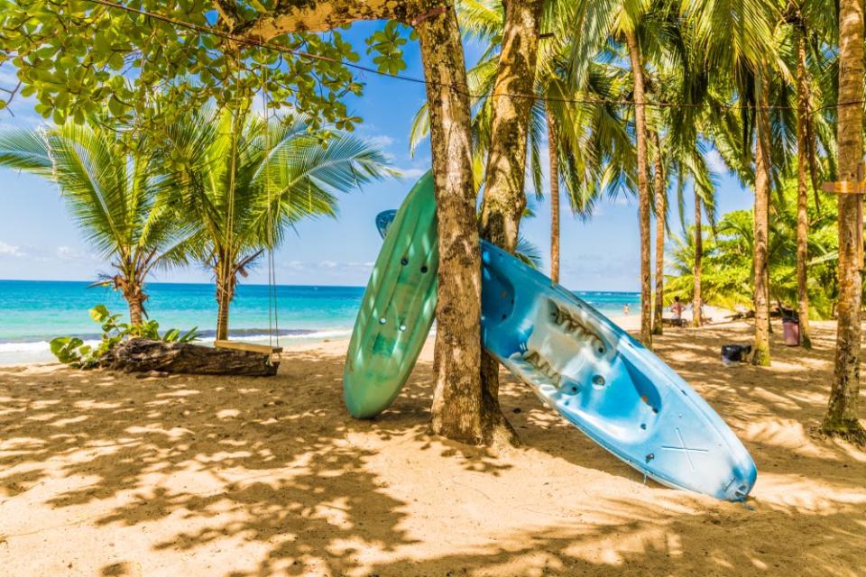 2 kayaks on beach