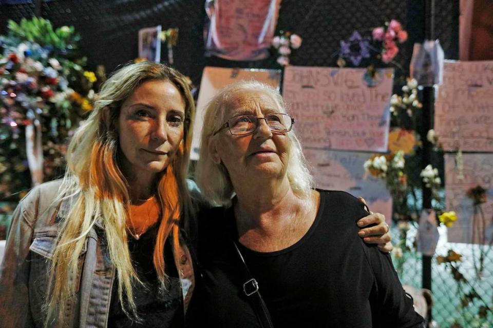 Marilina Apfelbaum and her mother, Julieta Apfelbaum, at the memorial in Surfside on Monday evening, July 5, 2021.