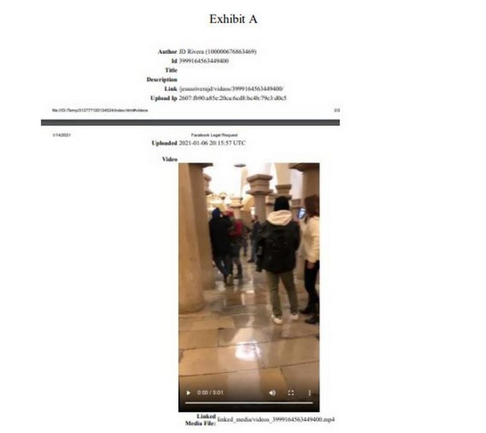 What federal prosecutors say is a shot from Jesus Rivera’s Facebook video from the U.S. Capitol crypt