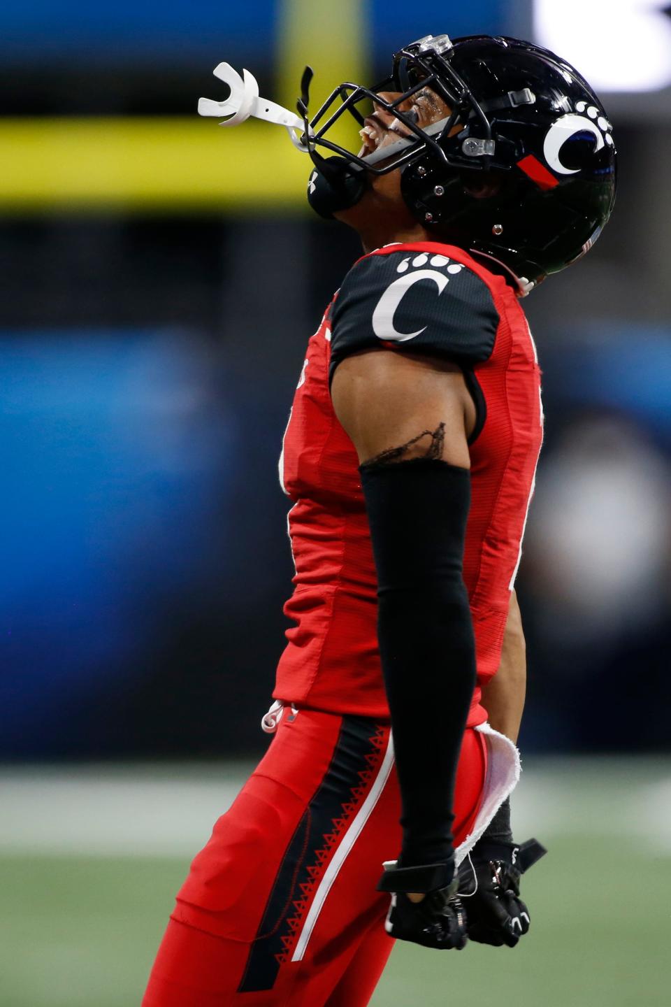 Cincinnati cornerback Coby Bryant celebrates after a turnover during a game this season. Bryant was named the Paycom Jim Thorpe Award winner, which goes to the best defensive back in college football.