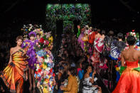 <p>A model walks the runway at the Moschino show during Milan Fashion Week Spring/Summer 2018 in Milan, Italy. (Pietro D’aprano/Getty Images) </p>