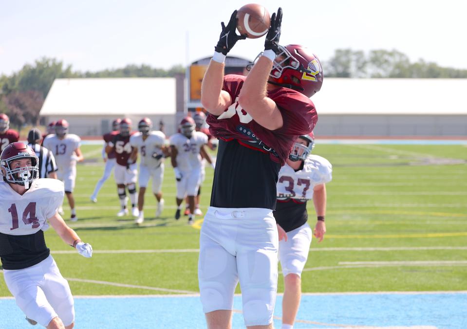 Zeeland West graduate Peter DeKruyter scored the first Calvin touchdown during the intrasquad scrimmage on Saturday, Sept. 30, 2023, at Grand Rapids Christian.