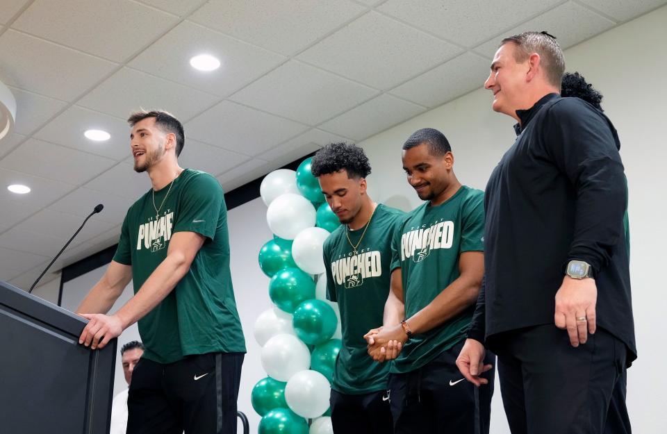 Josh Smith was one of a few Stetson Hatters invited to address the crowd during this past Sunday's watch-party in DeLand.