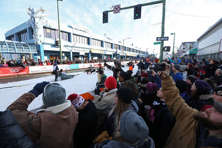 Anja Radano drives her dog team at the downtown ceremonial start at the ceremonial start of the 47th Iditarod Trail Sled Dog Racei n Anchorage, Alaska, U.S. March 2, 2019. REUTERS/Kerry Tasker