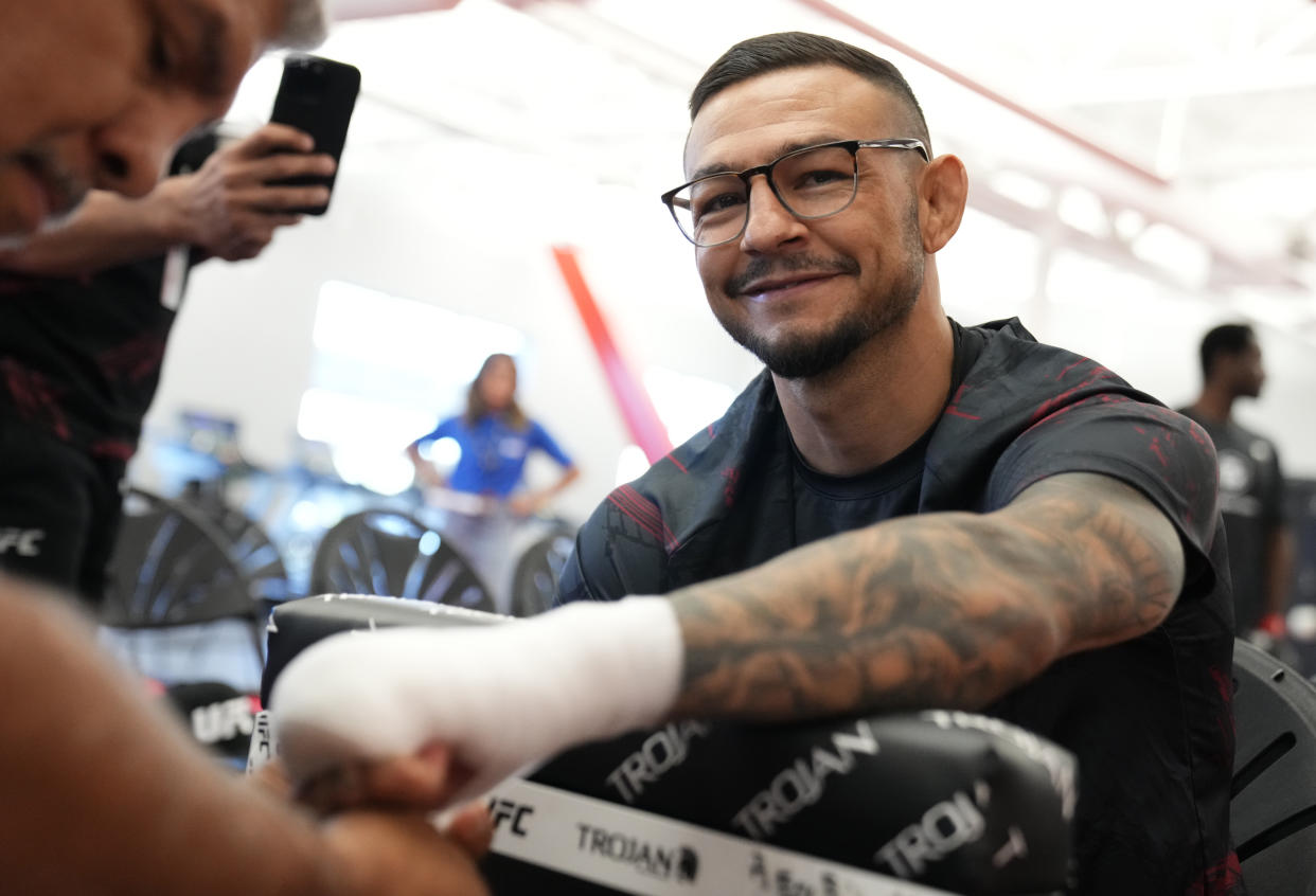 LAS VEGAS, NEVADA - AUGUST 12: Cub Swanson has his hands wrapped prior to his fight during the UFC Fight Night event at UFC APEX on August 12, 2023 in Las Vegas, Nevada. (Photo by Mike Roach/Zuffa LLC via Getty Images)