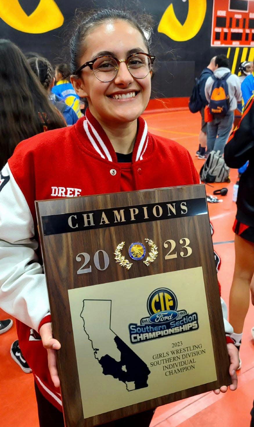 Hueneme High's Audrey Diaz won the 137-pound title at the Southern Division girls finals.