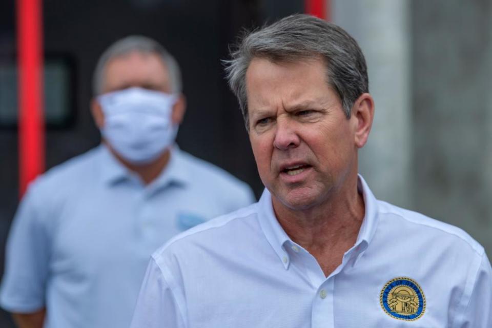 Georgia governor Brian Kemp tours the coronavirus hotspot of Gainesville.