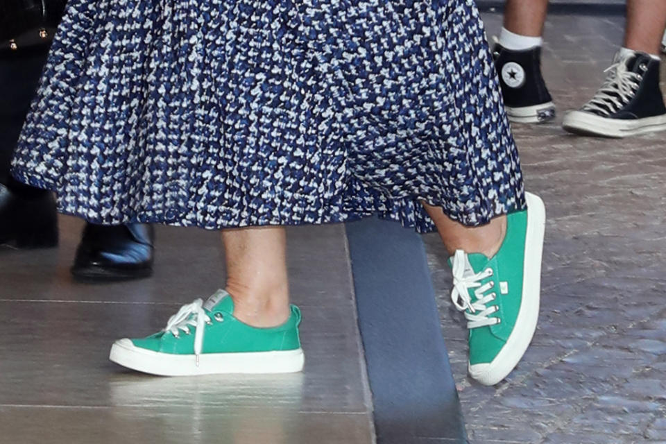 A closer look at Helen Mirren’s Cariuma sneakers. - Credit: MCvitanovic / SplashNews.com