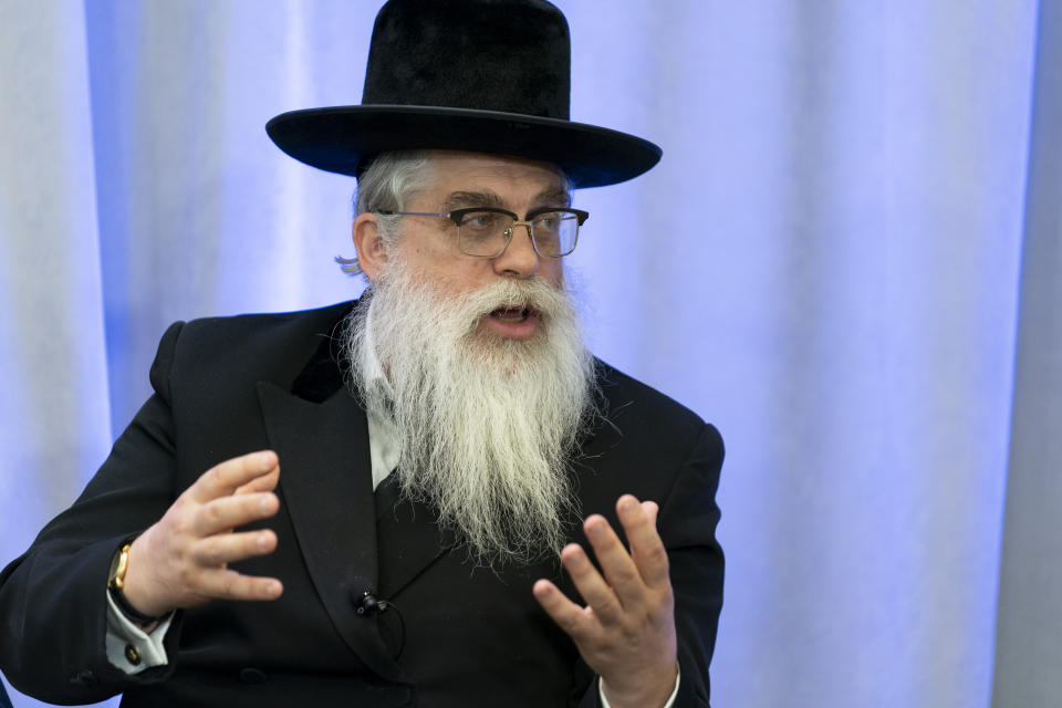 Rabbi Yaakov Dov Bleich speaks during a panel discussion among an interfaith delegation of Ukrainian religious leaders on Monday, Oct. 30, 2023, at the U.S. Institute of Peace in Washington. (AP Photo/Stephanie Scarbrough)