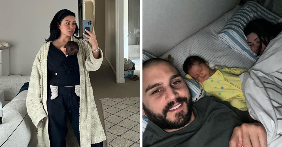 MAFS’ Martha Kalifatidis and her son Lucius / Michael, Lucius and Martha asleep in bed.