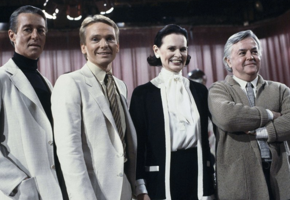 Gloria Vanderbilt is pictured here with fashion designers Halston, Bob Mackie and Geoffrey Beene in 1981.