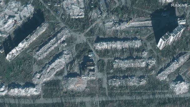 PHOTO: Demolished buildings in the neighborhood next to Azovstal in November 2022. Russia plans to rebuild the residential area next to the new 'tech and eco park' that is replacing Azovstal. (Maxar)