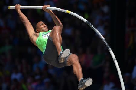 Jul 3, 2016; Eugene, OR, USA; Ashton Eaton competes during the decathlon pole vault in the 2016 U.S. Olympic track and field team trials at Hayward Field. Mandatory Credit: Kirby Lee-USA TODAY Sports