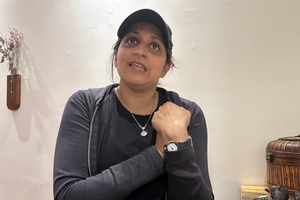 Anusha Bela, 40, of Doylestown in Bucks County, Pa, seen June 13, 2024, says she supports President Joe Biden, but not as fervently as she did four years ago in part because of his handling of the Israeli-Gaza violence. But she sees Donald Trump as a threat to democracy. (AP Photo/Thomas Beaumont)