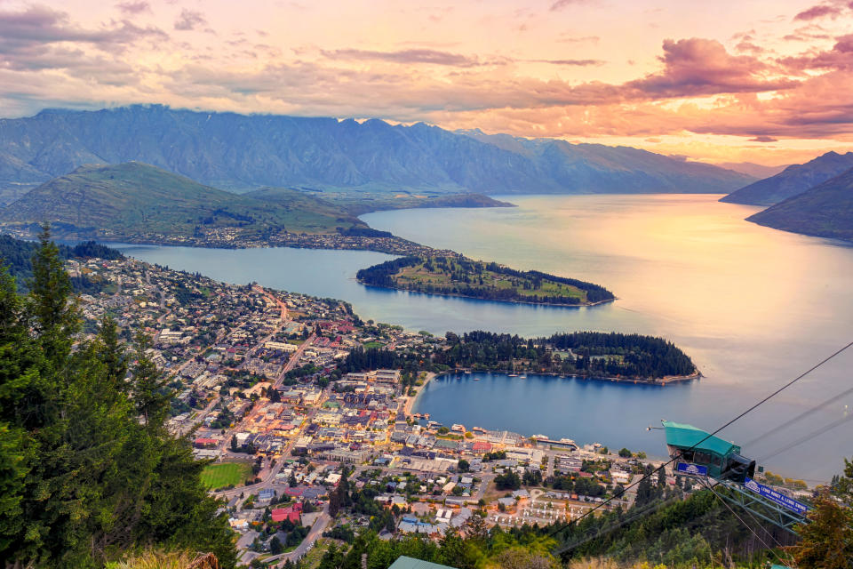New Zealand Queenstown is pictured at sunset.