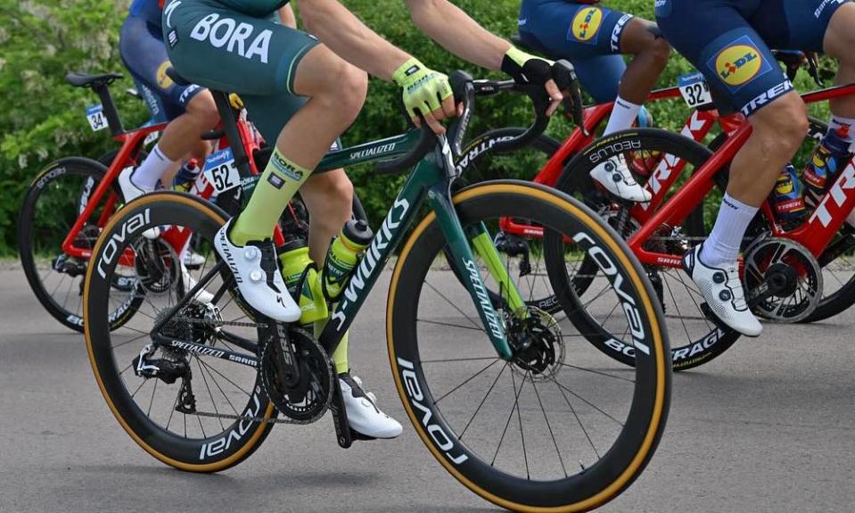 unreleased new SRAM Red road bike groupset, raced by Bora-Hansgrohe at the Tour of Hungary, photo by Sprint Cycling, complete bike