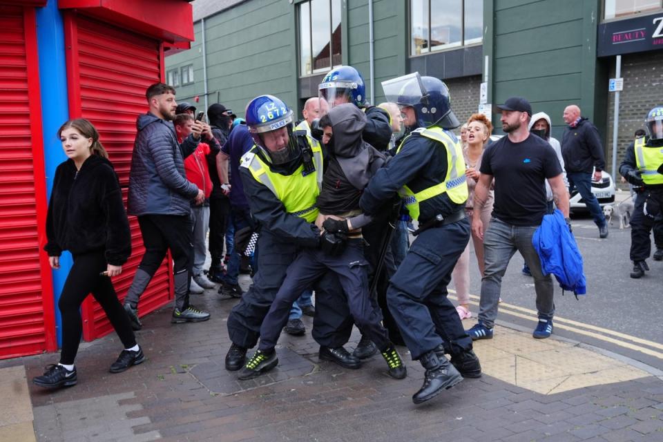 Robinson has been linked to widespread rioting around the UK in the wake of the killing of three young girls at a Taylor Swift-themed holiday club in Southport, Merseyside, on Monday. (Owen Humphreys/PA Wire)