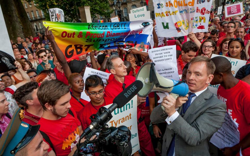 Chris Bryant MP at a protest against Russia's anti-gay laws in 2013