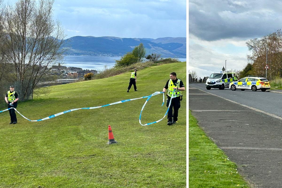 Police seal off Lyle Hill after boys become stuck on hillside. <i>(Image: George Munro)</i>