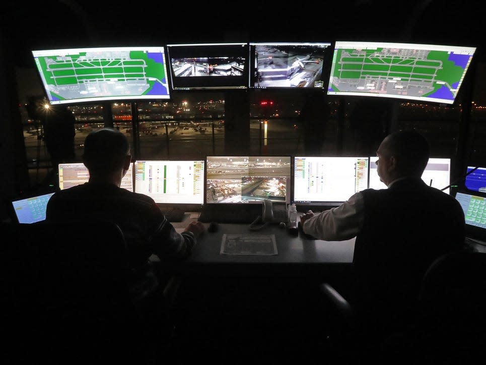 Air traffic controllers at Sheremetyevo Airport in Moscow.