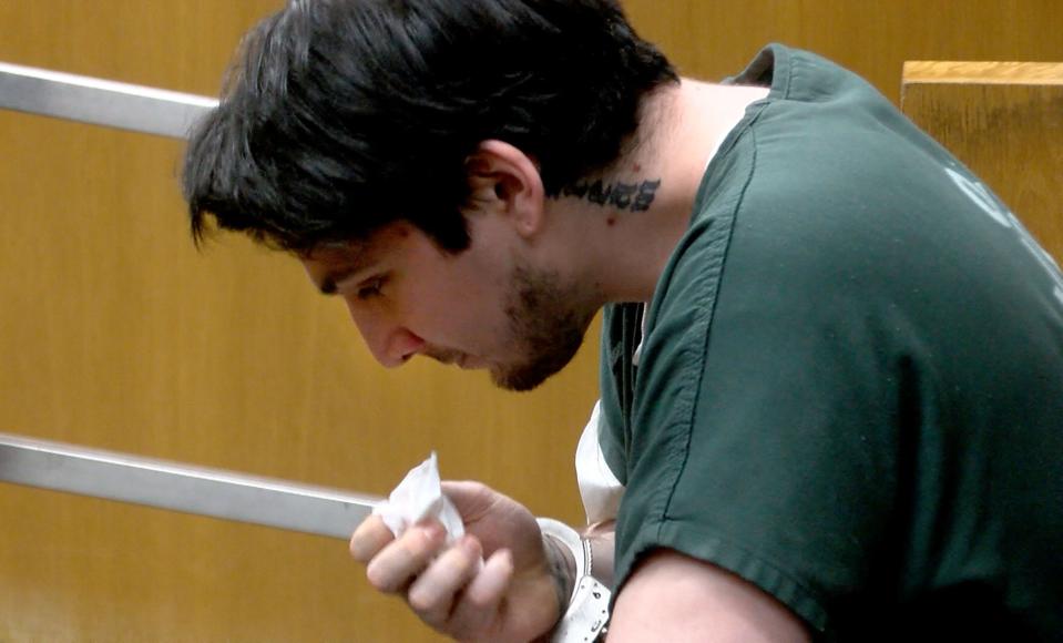 Michael Pillarella becomes emotional during his sentemcing  for vehicular homicide in a head-on collision in Little Egg Harbor that claimed the life of Gianna Palmieri and badly injured Kaitlyn Edwards. The sentencing was before Superior Court Guy P. Ryan at the Ocean County Courthouse in Toms River Friday, May 5, 2023.