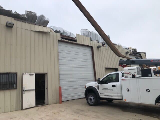 The Central Power Systems and Services building in Hutto, Texas, sustains wind damage on March 15, 2024. (KXAN Photo/Ed Zavala)