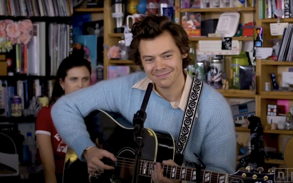 Harry Styles performing at NPR's Tiny Desk