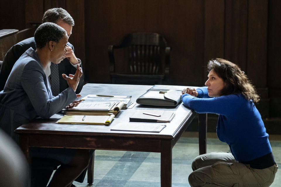 Noma Dumezweni and Hugh Grant with director Susanne Bier on the set of "The Undoing."  (Photo: NIKOTAVERNISE.COM)