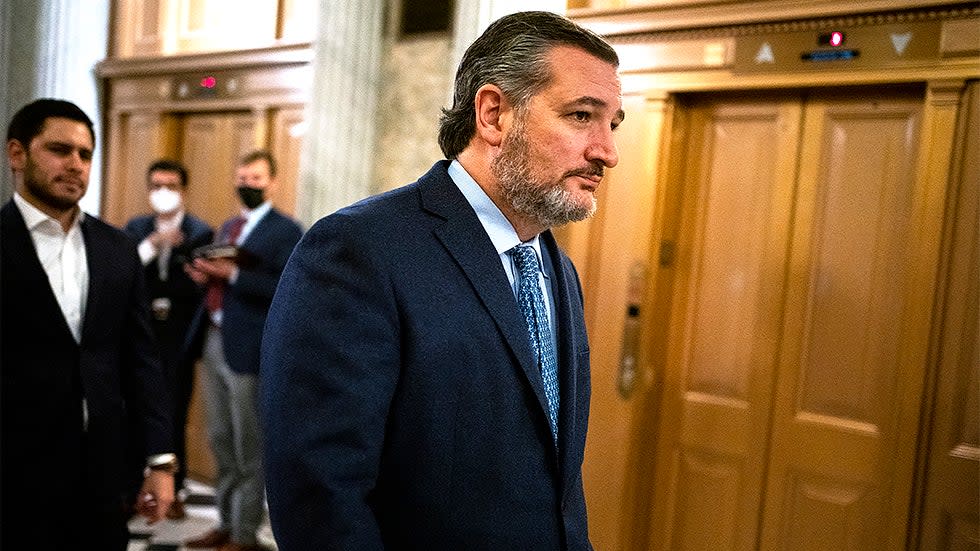 Sen. Ted Cruz (R-Texas) arrives for a vote for a short-term continuing resolution to fund the government until Feb 18 on Thursday, December 2, 2021.