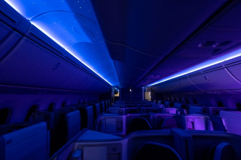 The ceiling above Hawaiian Airlines' business class Leihōkū suites depicts a starry sky.