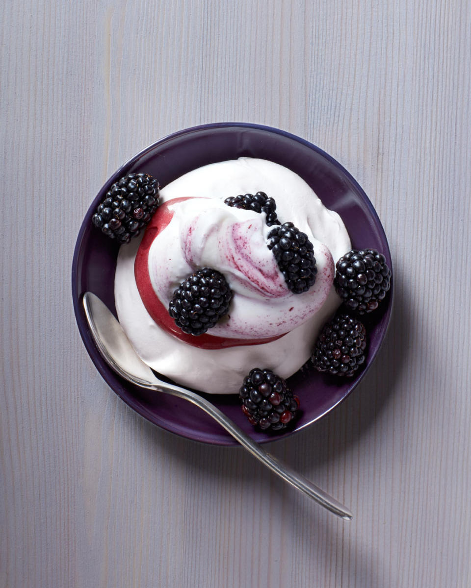 Individual Blackberry Pavlovas With Marbled Whipped Cream