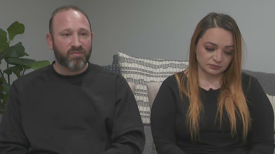 Roland Bagdasaryan and Edit Novshadyan are upset and outraged after a teacher allegedly assaulted their son in class at Woodrow Wilson Middle School in Glendale. (KTLA)