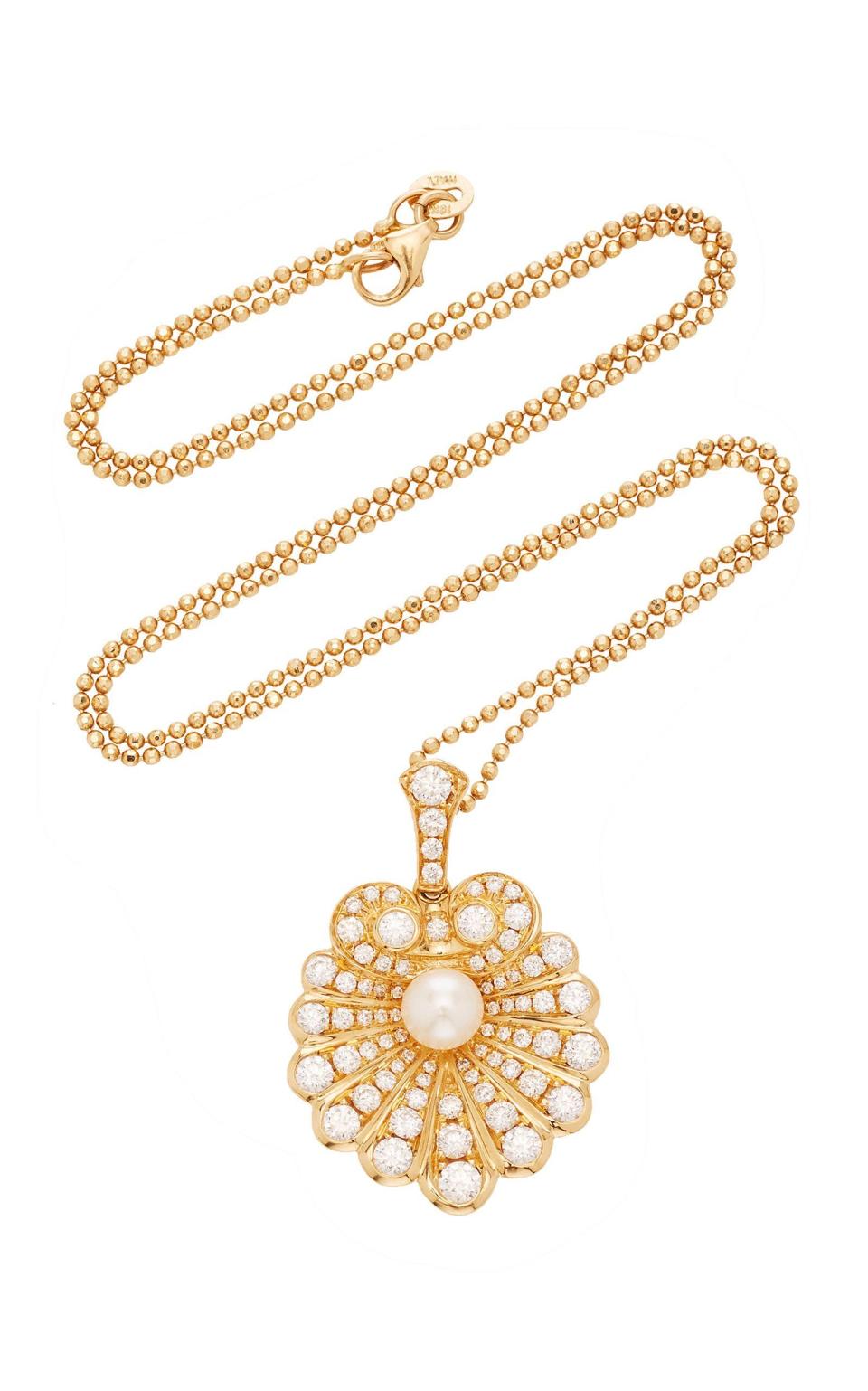 Oyster 18-Karat Gold, Diamond, and Pearl Necklace