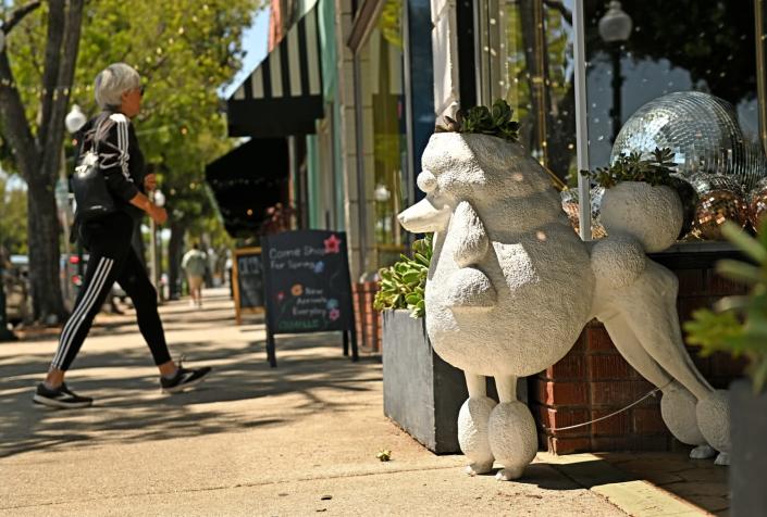 Shoppers along Mission Street in South Pasadena.