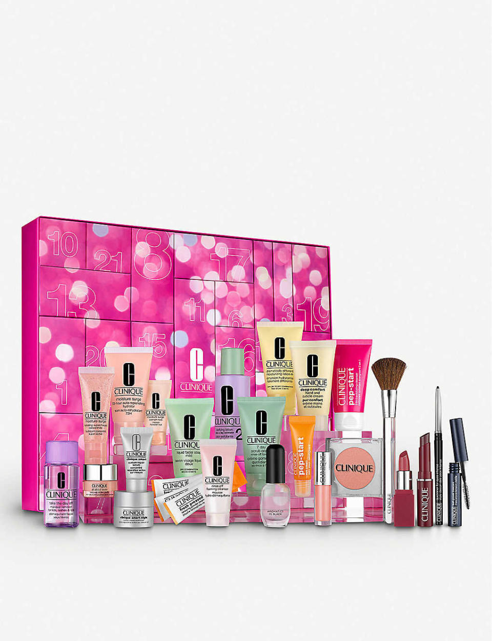 This is a great deal for a Clinique enthusiast. The 24-piece set has everything from moisturizer to its beloved makeup remover, plus eyeliner, mascara, lipstick and blush. &lt;br&gt;&lt;br&gt;<strong><a href="https://www.selfridges.com/US/en/cat/clinique-24-days-of-clinique-advent-calendar_323-81004874-KK9AY90000/?cm_mmc=PLA-_-GoogleUS-_-BEAUTY-_-CLINIQUE&amp;POR=Y&amp;gclid=EAIaIQobChMI79mx7PDn5QIVu4NaBR0tSQPdEAQYASABEgLnvPD_BwE&amp;gclsrc=aw.ds" target="_blank" rel="noopener noreferrer">Get the 24 days of Clinique Advent calendar for $89</a>.</strong>