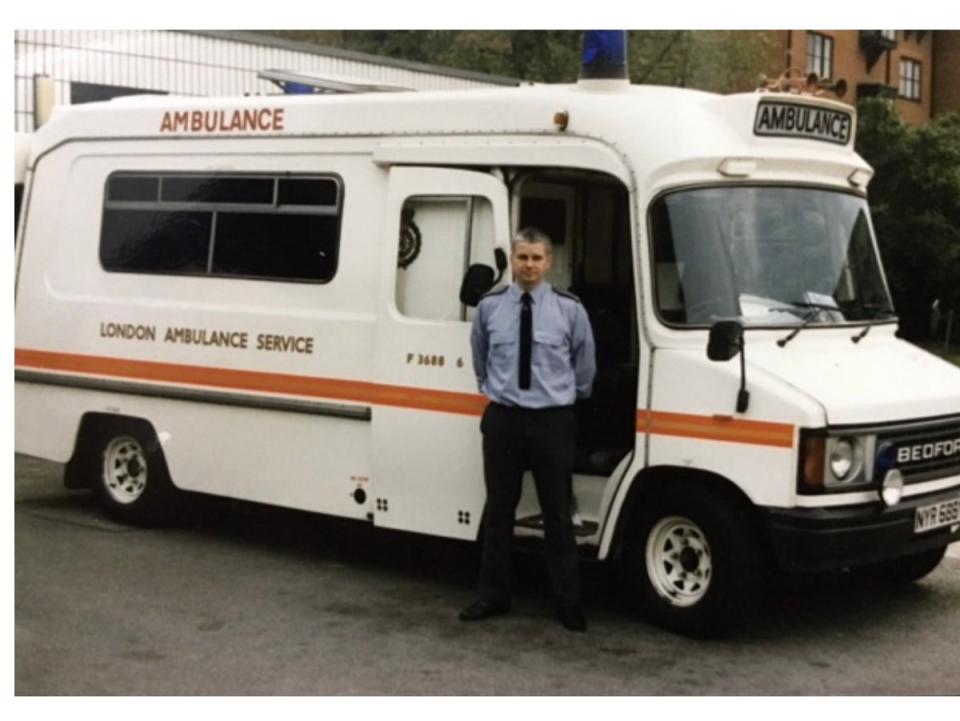 Paul Bates at Tottenham ambulance station in 1990 (London Ambulance Service)