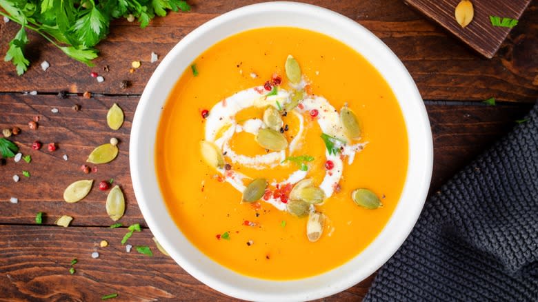 pumpkin soup in a bowl