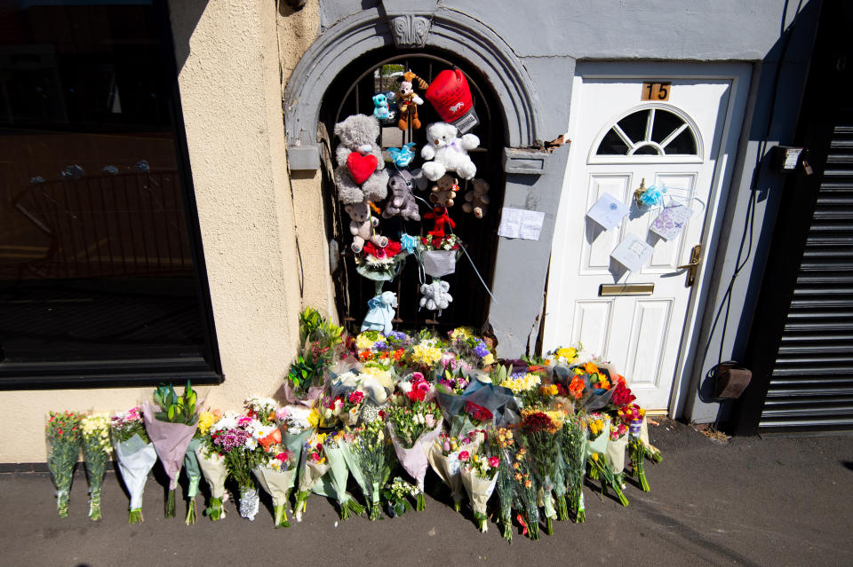 Flowers and tributes left at the Brownhills scene.