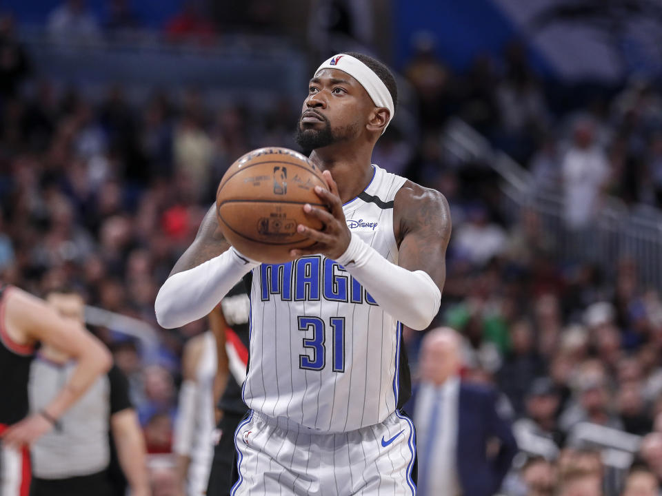 Terrence Ross #31 of the Orlando Magic shoots a foul shot against the Portland Trail Blazers during the game at the Amway Center on March 2, 2020 in Orlando, Florida. The Trail Blazers defeated the Magic 130 to 107. NOTE TO USER: User expressly acknowledges and agrees that, by downloading and or using this photograph, User is consenting to the terms and conditions of the Getty Images License Agreement. (Photo by Don Juan Moore/Getty Images)