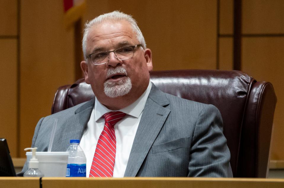 Cape Coral council member Dan Sheppard. Cape Coral city council members held a third meeting Wednesday, April 13, 2022 on a proposed storm shutter ordinance. Members of the public were in attendance to voice their opinions during the open session.