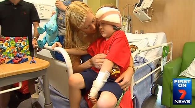 Kellen endured hours of surgery after being savaged by the Irish staffy. Photo: First On 7News