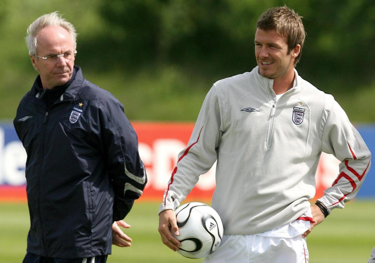 File photo dated 01/06/06 of Sven-Goran Eriksson and David Beckham. Sven-Goran Eriksson has been diagnosed with terminal cancer and in a “best case” scenario has around a year left to live, the former England manager has revealed. Eriksson, who managed England for five years before leaving after the 2006 World Cup, stood down from his most recent role as sporting director at Swedish club Karlstad 11 months ago due to health issues. Issue date: Thursday January 11, 2024.