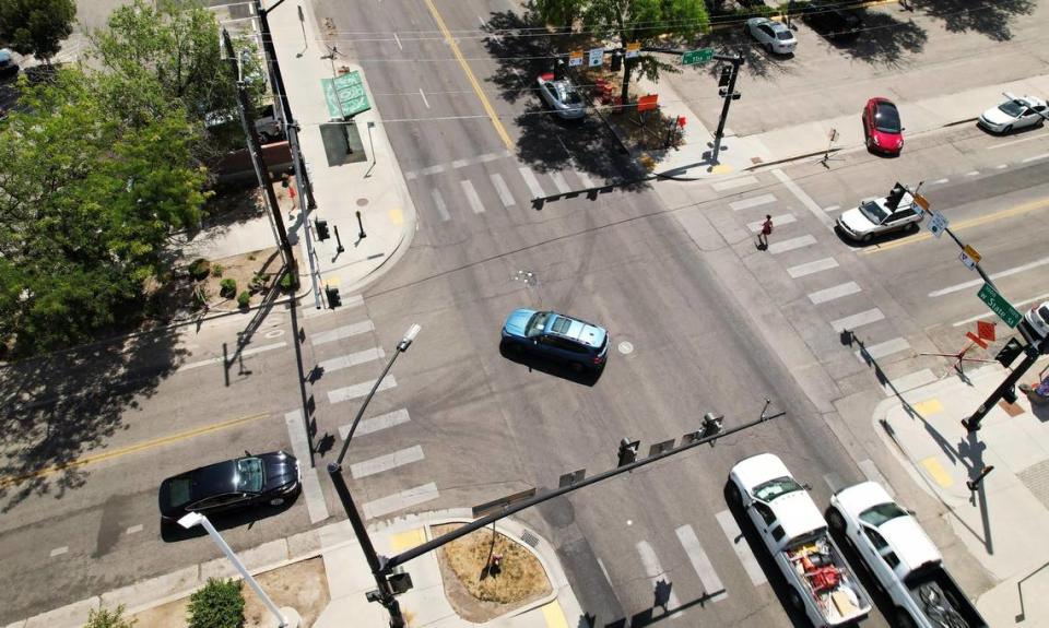 Timing of the stop lights has been adjusted so pedestrians are crossing while all lanes are at a stop at the intersection of 11th and State Street near the YMCA. New signage alerts drivers turning left or right to yield to pedestrians.